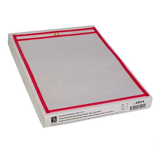 C-Line Neon Stitched Shop Ticket Holders, Red, Both Sides Clear, 9 x 12 Inches, 15 per Box (43914)