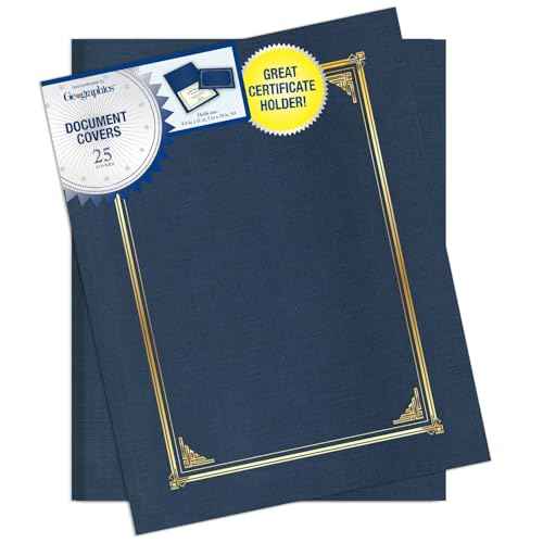 Geographics Classic Linen Document Covers, 12.5¡± x 9.75¡±, Navy Bue (25 Pack)