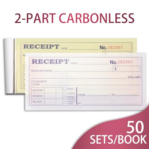 6 Pack Receipt Book with Carbon Copies, 2-Part Carbonless, 50 Sets Each