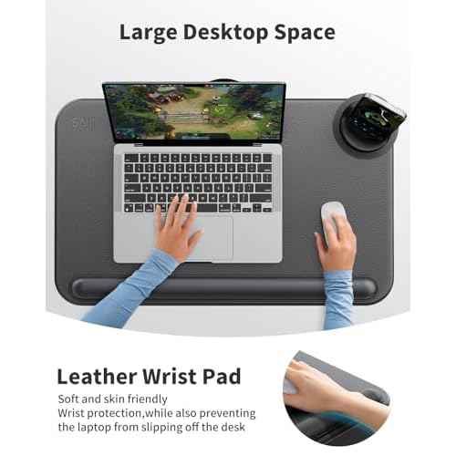 SAIJI Laptop Lap Desk - Fits Up to 17" Laptops, Lightweight Lap Tray Table Stand with Soft Leather Wrist Pad, External Monitor Holder, Lap Desk with Cushion for Home Office Working/Gaming On Couch