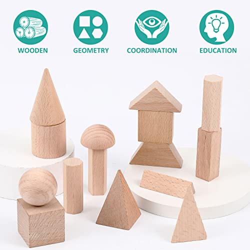 Syhood 15 Pcs 3D Geometric Wooden Shapes Large Size - Educational Montessori Blocks
