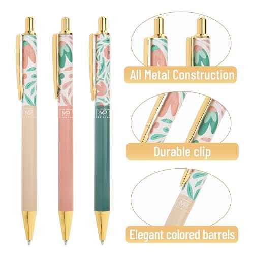 Mr. Pen- Luxury Floral Pen Set, 3 pcs, Black Ink Ballpoint Pens, Floral Pen, Fancy Pens for Women, Cute Pens for Journaling
