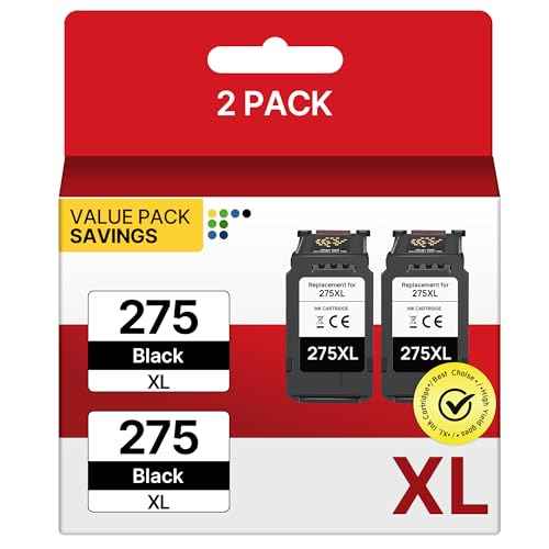 PG-275 XL Black Ink Cartridge PG-275XL for Canon 275 Black Ink 275XL Ink Cartridges for Canon Printers Pixma TR4720 TS3722 TS3500 TS3520 TS3522 TR4700 TR4722 TS3720 (2 Black)