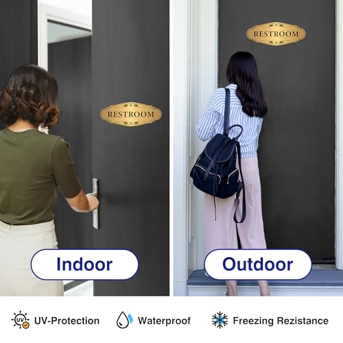 LUHIMO Gold Restroom Sign Sticker - Self-Adhesive Brushed Gold, Unisex 012