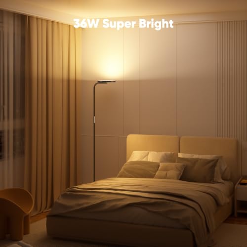 SIBRILLE Black 36W Dimmable LED Floor Lamp with Remote, 350° Rotating Head, Modern Tall Reading Lamp for Living Room & Bedroom
