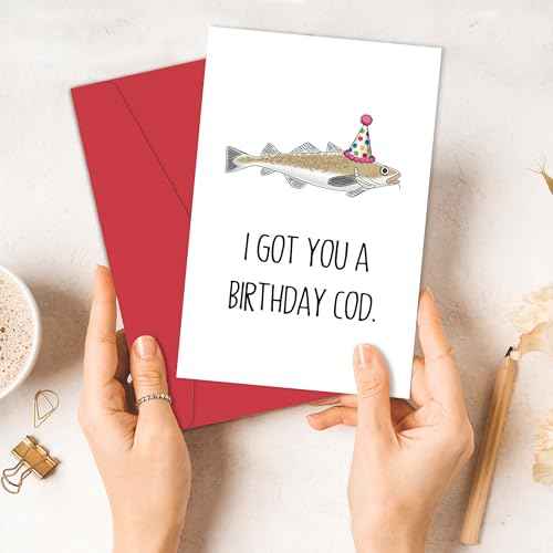 Funny Birthday Card for Him Her, Hilarious Fish Birthday Card for Dad, Grandpa, Uncle, Husband, Friend, I Got You A Birthday Cod