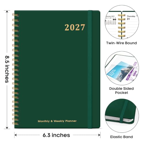 Taja 2027 Hardcover Planner 6.3 x 8.5 inch with Monthly Tabs & Elastic Band
