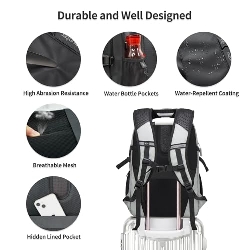 Travel Carry On 15.6" Laptop Backpack for Men, Large 30L Anti-Theft & Waterproof Backpacks Flight Approved for Business, Commuting, Work, Weekend Casual Daypack, Grey, Silver