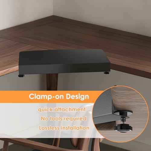 17 inch Clamp-on Corner Desk Connector Sleeve Plate, L Desk Platform Extender Attachment, Corner Desk mat - Black