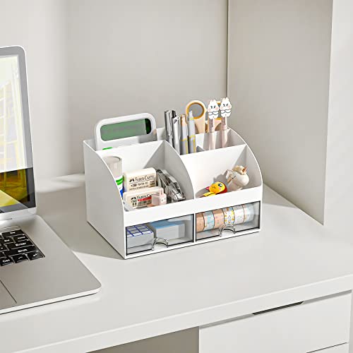 COMFYROOM White Desk Organizer with 6 Compartments & 2 Drawers - 1 Pack