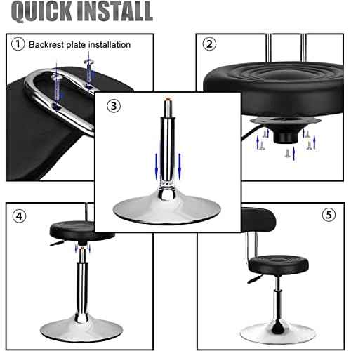 QiCheng&LYS Round Office Stool - Adjustable Height Sit Stand Stool, 360 Swivel, for Office, Home, Kitchen - Black with Backrest