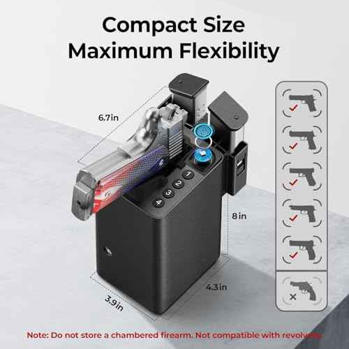 ONNAIS Biometric Pistol Gun Safe ? Car and Bedside gun Safe for handgun with Fingerprint Trigger Lock for Quick Access, Fast Entry for Vehicle Console or Any Mountable Spot, Gifts for Men