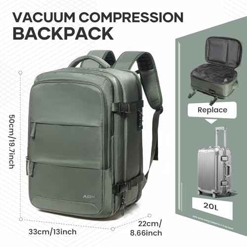 VGCUB Travel Vacpack Backpack with Electric Pump Vacuum System Storage Compression Carry on Laptop Work Business Waterproof College Backpack with Combination Lock for Women Men Green