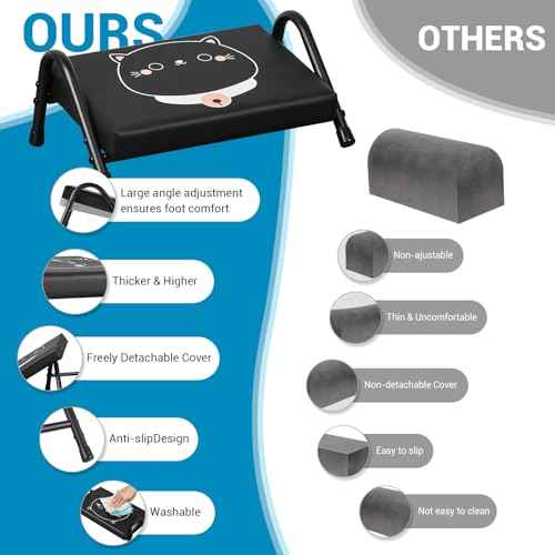 Foot Rest for Under Desk at Work,Ergonomic Foot Rest for Office Use, Heights,Relieving Pain in Lower Back, Hip, Knee(Black with Kitten) (Black and Kitten)