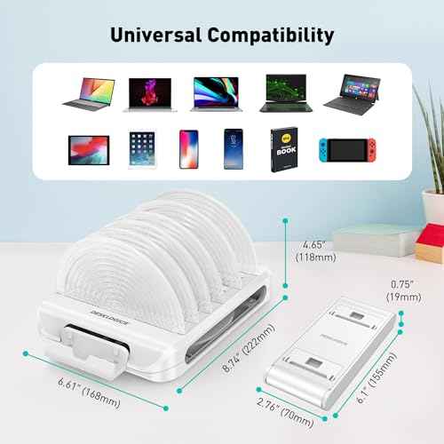 Vertical Laptop Stand for Desk, Adjustable Multi-Device Organizer 6 in 1 Removable Portable Phone Stand, 360¡Æ Rotating Base, Compatible with MacBook, iPhone, iPad, Tablets (White)