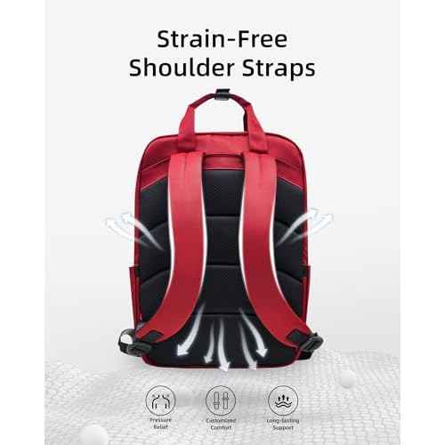 Travel Backpack for Women, 14 Inch Laptop Backpack, Water Resistant College Bookbag, Large Capacity Red Computer Backpacks for Work, Red