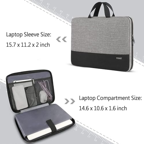 Ytonet 16 Inch Laptop Sleeve Grey TSA Friendly Slim Water-Resistant Case