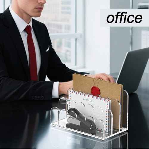 YAGELI 2 Pack 3-Slot Acrylic Mail Organizer for Desktop ? Scalloped Clear Document Sorter, Vertical File Holder for Office/Home, Space-Saving Desk Organizer for Letters,Envelope,Bills,Stationery