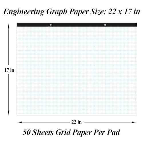 Large Engineering Graph Paper - 22" x 17" Grid Paper, 50 Sheets/100 Pages, 4"x4" Blue Grid Paper Pad Giant Drafting Pad Sketching Graph Paper for Engineer Architect Designer Mathematician Draftsman