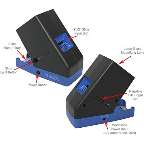 MINOLTA 35mm Desk Top Portable LED Slide and Negative Viewer Luminated 3X Magnify ? for 2"x2" Slides & Positive Negatives - Worldwide AC Adapter & Plugs, Battery Operation & Cloth