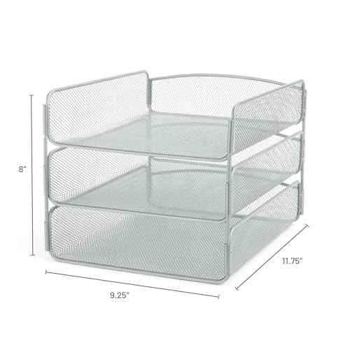 Safco Onyx Desktop Organizer, 3-Tier Paper Tray, Durable Steel Mesh Construction,Silver