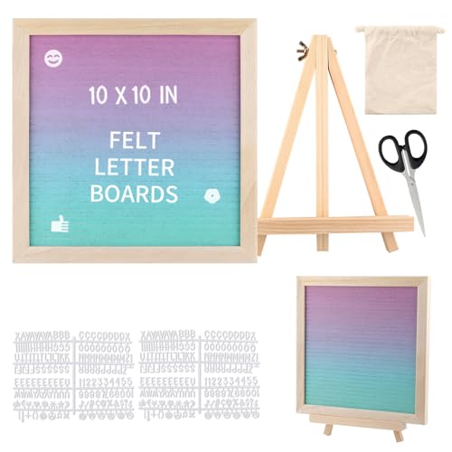 Felt Letter Board 10x10 Inch with Stand - Green Pink Changeable Sign for Home & Party Decor