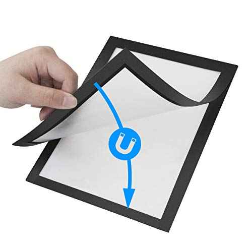 ZHIDIAN Document Sign Holder Pockets with Magnetic Back, Plastic Poster Picture Notice Display Frame for Fridge/Whiteboard/Chalkboard/Cabinet, 8.5 x 11.6 Inches, Black, 6 Pcs