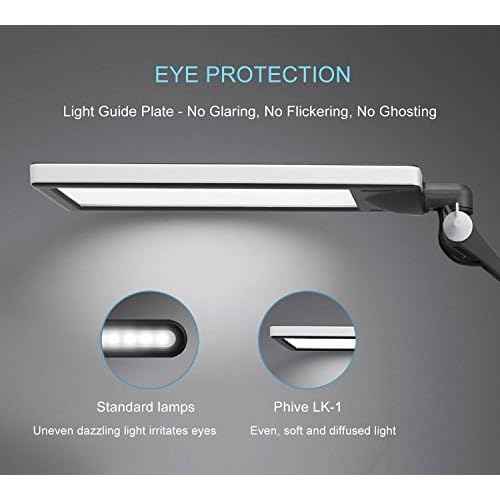 PHIVE LK-1 Architect Desk Lamp with Metal Swing Arm, Dimmable Workbench Lamp (4 Lighting Modes, 6 Brightness Levels), Eye-Caring Architect Task Table Light, Clamp on Desk Light for Office, Drawing