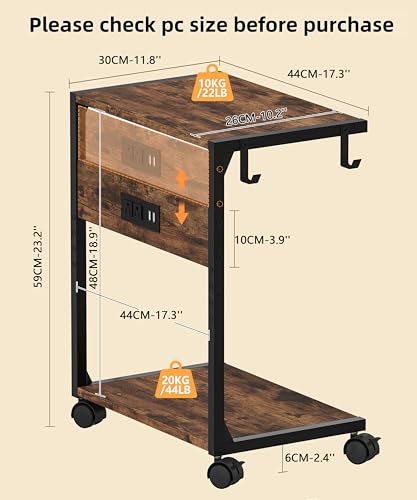 Akxomel Rustic Brown Computer Tower Stand with Charging Station — 11.8 x 16.5 x 23.2 in