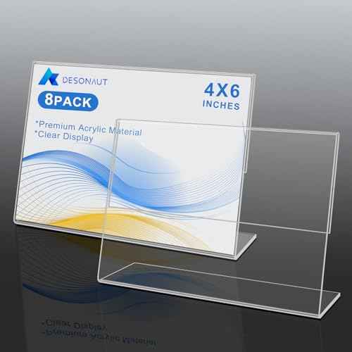 8 pack Acrylic Sign Holder 4 x 6 Inches,Clear Plastic Sign Holder Paper Photo Display£¬Menu Tabletop Stand£¬Clear Acrylic Picture Frame£¬Flyer Holder£¨Horizontal£©