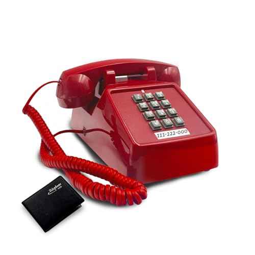Vintage Retro Landline Phone, Old Telephone with Mechanical Ringer Receiver Volume Adjustable Retro Analog Desk Phone Classic Design for Home, School (Red)