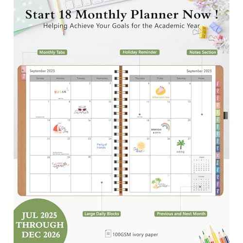 Monthly Planner 2025-2026, 15 Months Hardcover Calendar Planner from October 2025 - December 2026, 7.4'' x 9.6'' Monthly Planner with Tabs, Spiral Daily Planner Perfect for Office School Teacher Student, Green