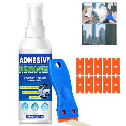Adhesive Remover, Powerful Sticker Remover Spray with Scraper, Glue Remover for Car, Windows, Glass, Plastic, Sticky Stuff Remover Rapidly Removes Sticker, Tape, Labels Remover and Car Sticker Remover