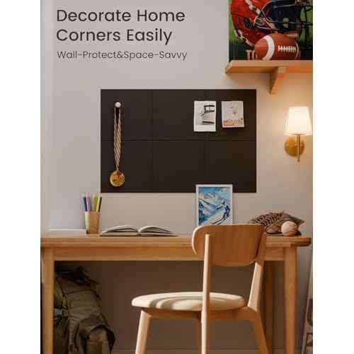 Felt Bulletin Board Tiles -28"x18" Cork Board Alternative for Office Decor, Push Pin Board Wall Organizer 6-Pack - Black