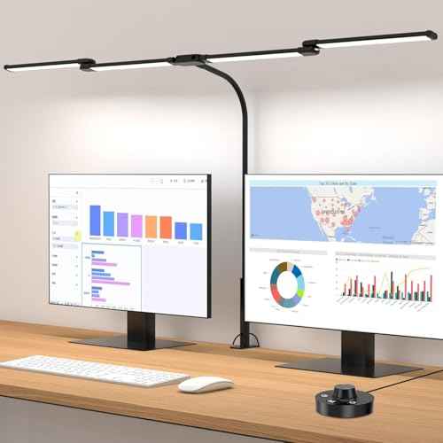 Desk Lamp, Clamp Desks Lamps for Home Office, 24W Flexible Gooseneck Table Lamp, 10 Color Modes & Brightness Eye-Caring Desk Light w/USB Adapter (12V2A Black)
