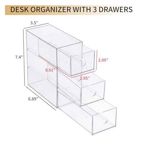 Plastic Storage Drawers, Home Office Supplies Organizer for Bathroom, Kitchen, Pantry, Coffee Bar, Clear Desk Accessories Box for Marker, Art Crafts, Makeup (12 Drawers)