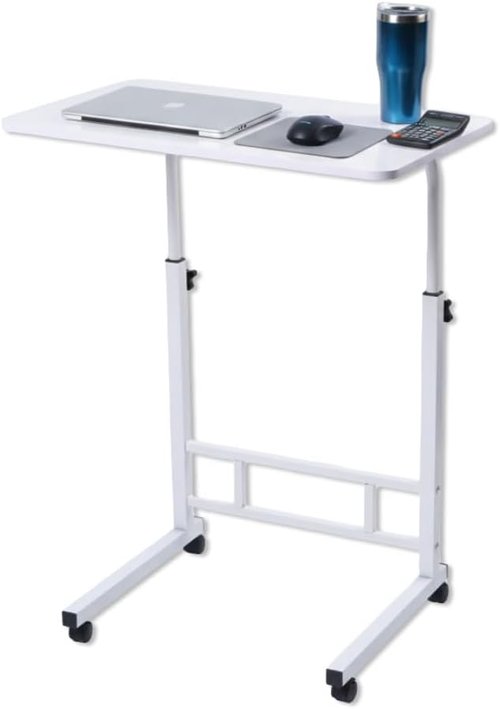 Japard Mobile Standing Desk - Adjustable Rolling Computer Table for Bedside | 35.4" White