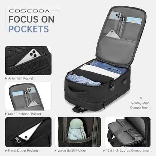 Expandable Travel Backpack 20-30L,Cabin Size United Airlines Personal Item Bag 17x10x9 inch,Flight Approved Underseat Ryanair 40x20x25 CM Carry on Luggage Bag,Mochila de Viaje