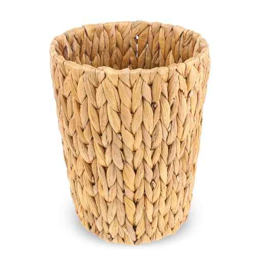 Wicker Waste Basket, Handwoven Water Hyacinth Trash Can Small Bathroom Trash Can Boho Woven Decorative Office Garbage Cans for Bedroom Bathroom Kitchen Living Room