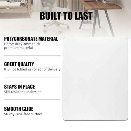 Office Chair Mat for Hardwood Floors, 3.2mm Thick 47" x 30" Heavy Duty Hard Desk Chair Mat, Clear Polycarbonate Hard Floor Protector for Rolling Chairs, Easy Glide and Ship Flat