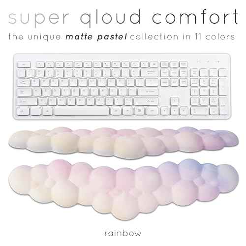 Qloud Cloud Wrist Rest Keyboard Wrist Rest for Computer Keyboard Pad, Cloud Keyboard Wrist Rest, Wrist Pad for Keyboard, Memory Foam, Non Slip Base, Comes with Mouse Pad - Rainbow