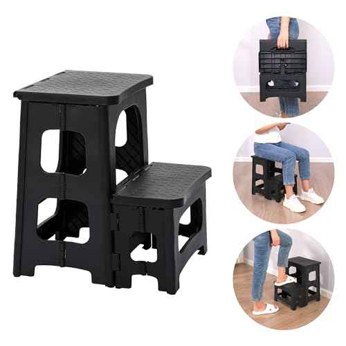 2-Step Folding Stool for Adults, Non-Slip Foldable Stool for Home, Office, Garage, Library, Closet, Bathroom, Porch