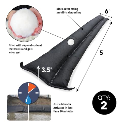 Quick Dam 5ft Water-Activated Flood Barriers Pack of 2 - Flood Control & Erosion Prevention