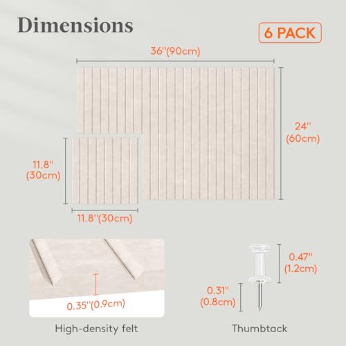 Lifewit 36x24 Oatmeal Felt Bulletin Board Set - 6 Pack Self-Adhesive Wall Display
