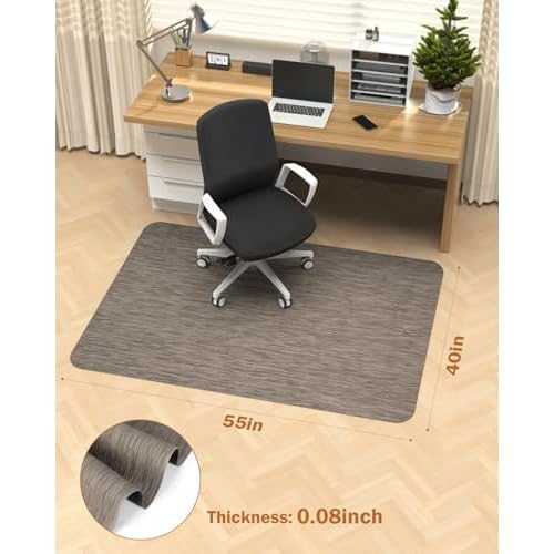 Blvornl Office Chair Mat for Hardwood Floor, 40"*55" Desk Computer Chair Mat for Hard Wood, Large Anti-Slip Hard Floor Protector for Rolling Chair, PVC Desk Rug for Office Dark Brown