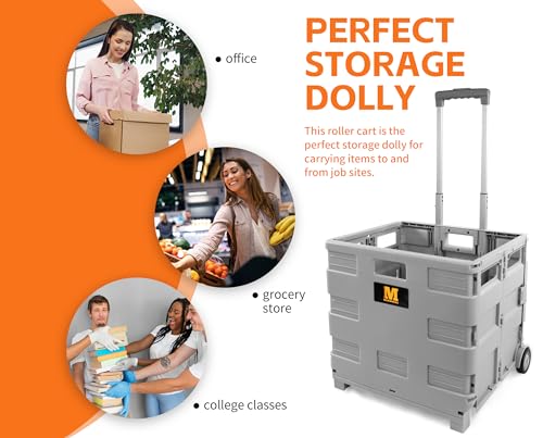 MaxWorks Gray Collapsible Rolling Utility Cart with Lid, 80 lb Capacity, Telescoping Handle