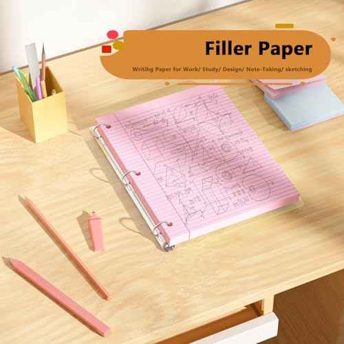 Pink Loose Leaf Paper 100 Sheets Colored Filler Paper 8 * 10.5 College Ruled 3-Hole Punched Paper for 3-Ring Binders Notebook Lined 8" x 10.5"