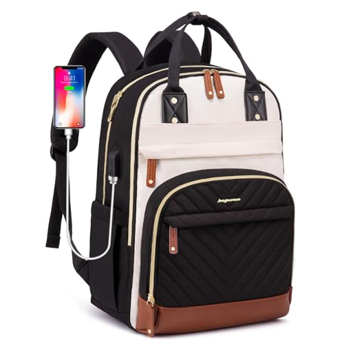 Bagswan 15.6'' Women's Laptop Backpack with USB Charger - Beige, Black, Brown