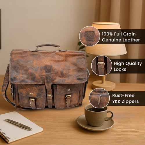 Genuine Leather Laptop Bag for Men - Stylish & Spacious Briefcase - Professional & Luxurious Satchel for Work