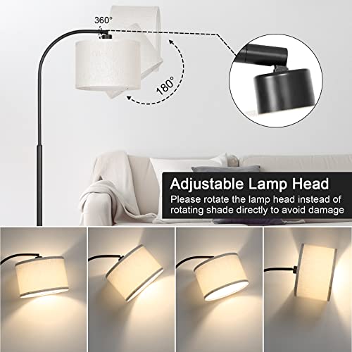 Boncoo Modern Floor Lamp for Living Room, Arc Floor Lamp with Adjustable Hanging Shade, Black Light with Pedal Switch for Bedroom Study Room, 9W 3000K LED Bulb Included